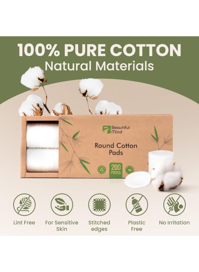 Beautiful Mind Cotton Rounds Makeup Remover Pads 200 Pack Lint Free Eco Friendly Compostable Soft Multi Use Skincare and Nail Care Pads - Image 2