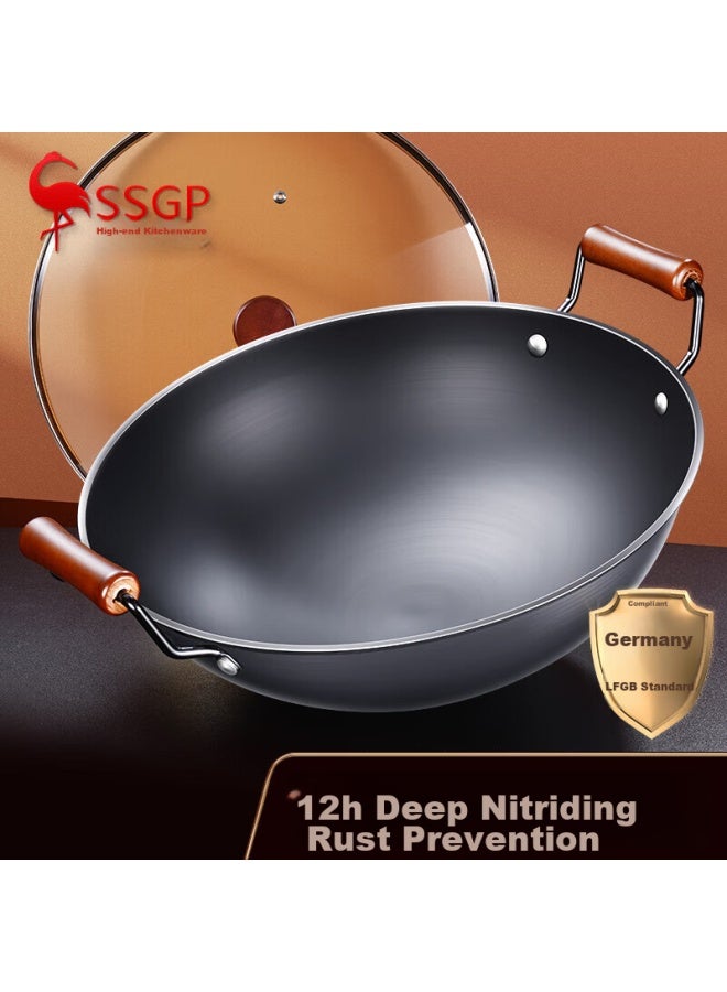 SSGP San Si Steel Double-handled Iron Wok, Large Stir-fry Pan, Non-coated, For Gas Stove, Round Bottom, Pre-seasoned, Commercial And Home Use, 36cm, 27531 - Image 1