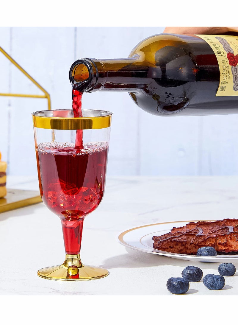 KASTWAVE كؤوس شمبانيا بلاستيكية، 10 قطع أكواب مع حافة ذهبية، 6 أونصات أكواب مشروبات مع قاعدة، أكواب مياه disposable قابلة لإعادة الاستخدام مناسبة للحفلات والأعراس وأعياد الميلاد - Image 4