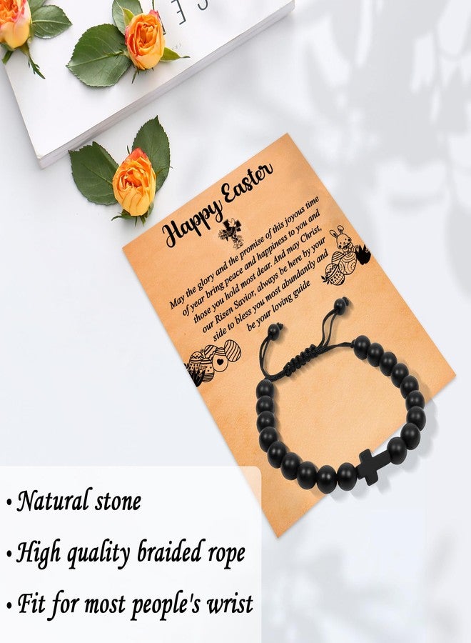 Partyprops Easter Basket Stuffers for Boys Teens Men, Black Easter Bracelet Cross Bracelet First Communion Baptism Confirmation Christian Easter Gifts for Son Daughter Teenager Girls Adults Men - Image 3