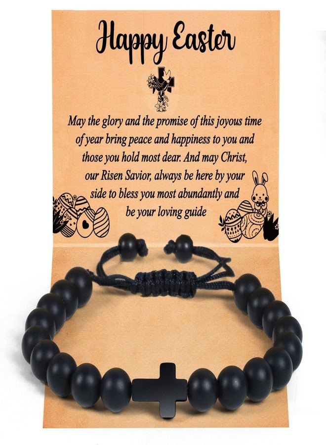 Partyprops Easter Basket Stuffers for Boys Teens Men, Black Easter Bracelet Cross Bracelet First Communion Baptism Confirmation Christian Easter Gifts for Son Daughter Teenager Girls Adults Men - Image 1