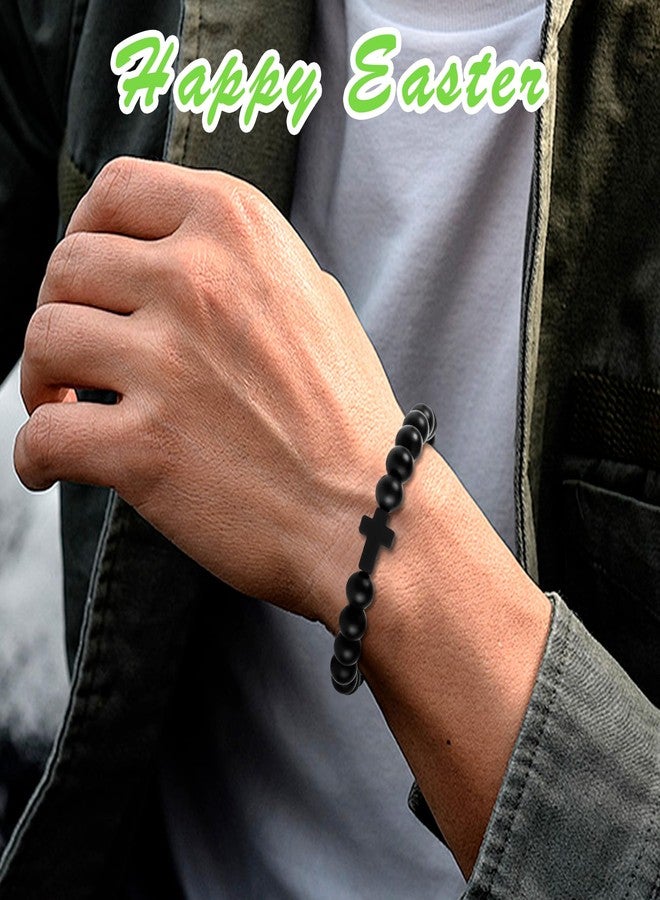Partyprops Easter Basket Stuffers for Boys Teens Men, Black Easter Bracelet Cross Bracelet First Communion Baptism Confirmation Christian Easter Gifts for Son Daughter Teenager Girls Adults Men - Image 2