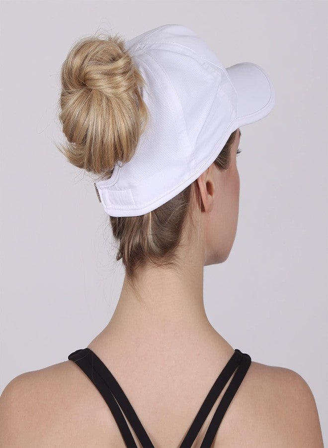 Ponyflo Women's High Ponytail Baseball Cap - Patented Open Back Design - Tangle Free Velcro - Performance Fabrics - White - Image 2