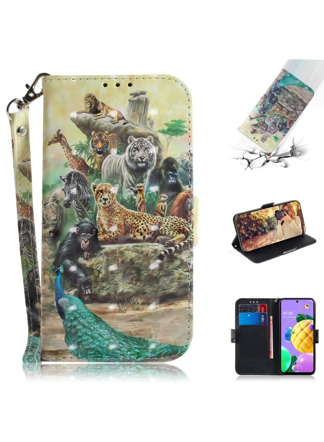 BGM Case Cover For LG K52 3D Colored Drawing Horizontal Flip Leather Case with Holder & Card Slots & Wallet & Lanyard Zoo