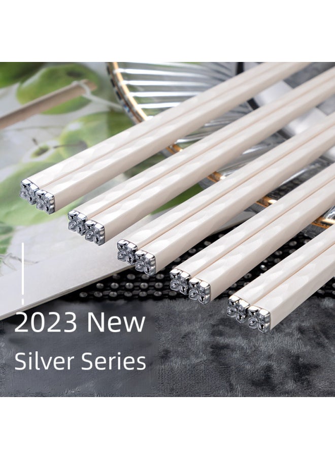 Generic - Youshengmeidi Double Ten Hui Simple White Alloy Chopsticks 2023 Model Home Use Community Group Purchase Live Broadcast-Color:Silver And White Republic Of China Wind 1 Pair - Image 1