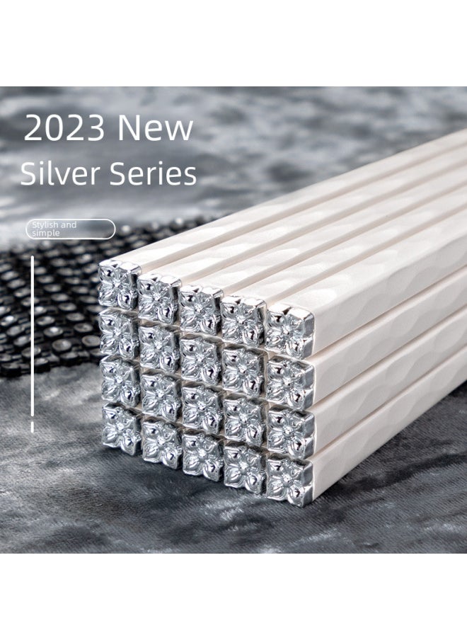 Generic - Youshengmeidi Double Ten Hui Simple White Alloy Chopsticks 2023 Model Home Use Community Group Purchase Live Broadcast-Color:Silver And White Republic Of China Wind 1 Pair - Image 1