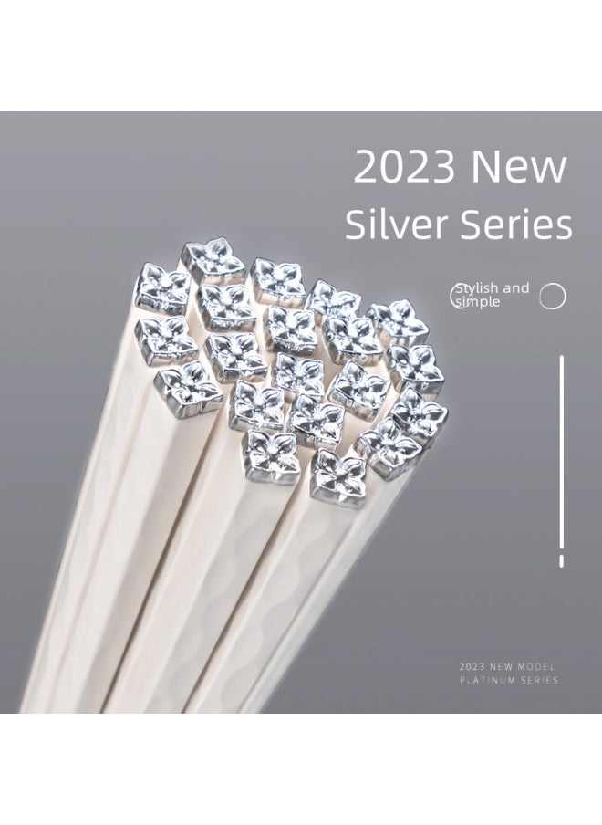 Generic - Youshengmeidi Double Ten Hui Simple White Alloy Chopsticks 2023 Model Home Use Community Group Purchase Live Broadcast-Color:Silver And White Republic Of China Wind 1 Pair - Image 1