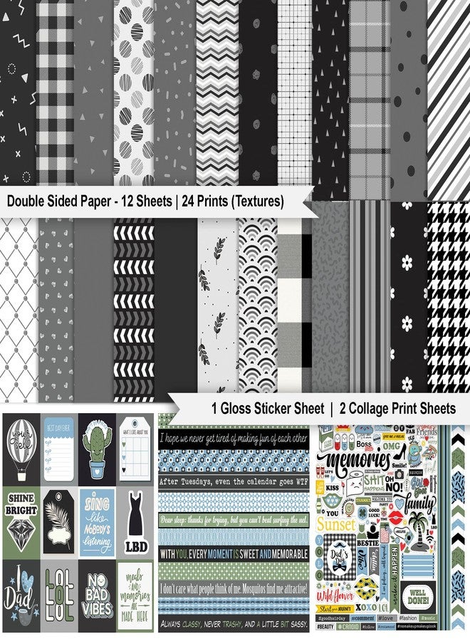 Inkdotpot Love Basics Collection Double,Sided Scrapbook Paper Kit Cardstock 12"x12" Card Making Paper Pack of with Sticker Sheet - 16 Pages - White & Black - Image 2