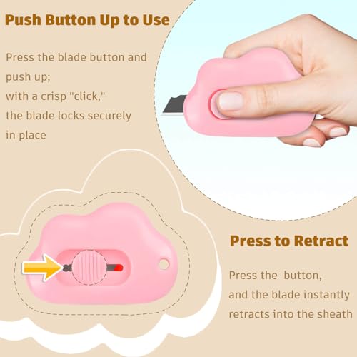 Muclip Cloud Retractable Box Cutter 6 Pack - with Key Rings,Safe Auto-Retract Design,Mini Paper Cutter for Box,Packages,Mail,Envelopes,Portable Keychain Letter Opener for Home,Office,Travel (4 Color) - Image 4