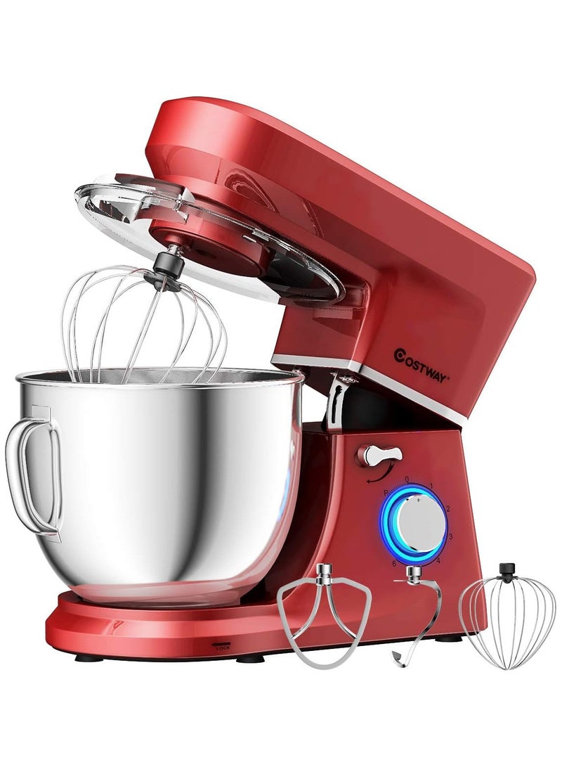 خلاط قائم، 6 سرعات 7.5 QT خلاط طعام كهربائي للمطبخ برأس مائل 660 وات مع وعاء من الفولاذ المقاوم للصدأ، وخطاف عجين، ومضرب، وخفق  - Image 1
