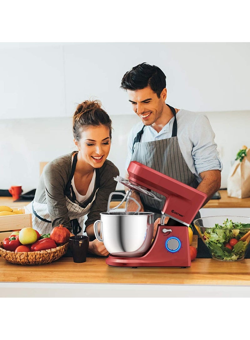 خلاط قائم، 6 سرعات 7.5 QT خلاط طعام كهربائي للمطبخ برأس مائل 660 وات مع وعاء من الفولاذ المقاوم للصدأ، وخطاف عجين، ومضرب، وخفق  - Image 4