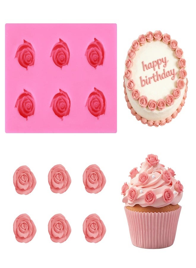 LOKQING 6-Cavity Medium 3D Rose Silicone Mold - Fondant & Gum Paste Flower Mold for Cupcake, Cake Decoration and Resin Crafts - Image 1