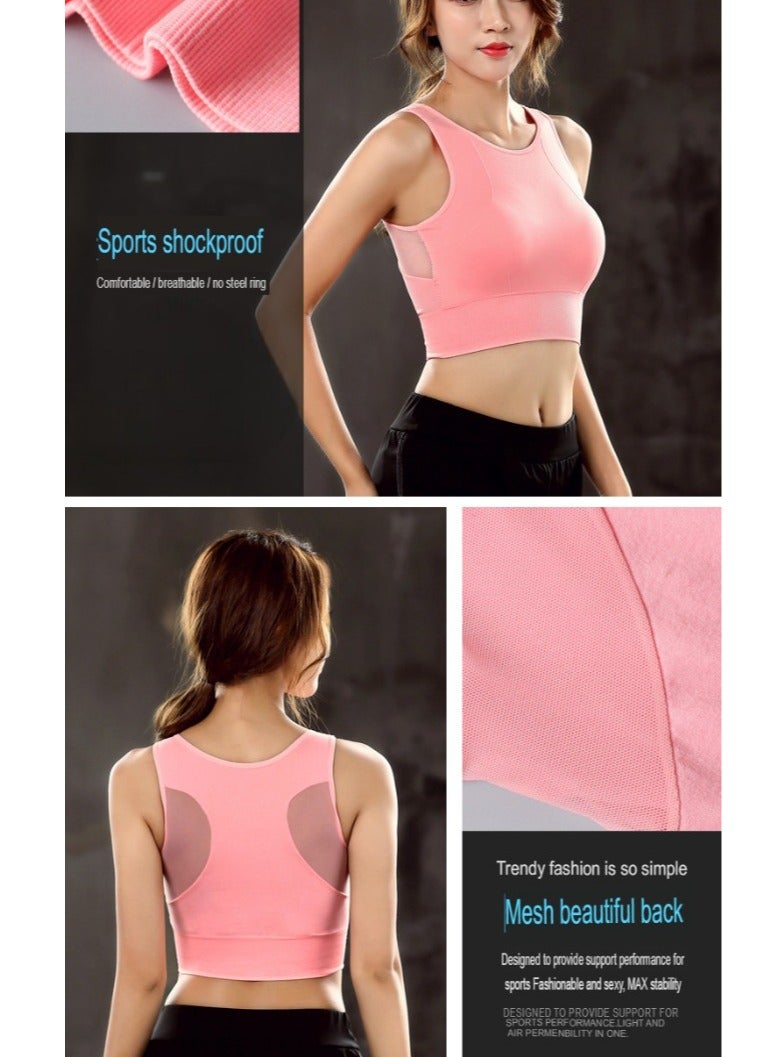 AROAQ Full Coverage Longline Sports Bra, Shockproof Fitness Yoga Running Sports Bra,  Seamless Quick-drying Medium Impact Push Up Tank Top For Yoga Gym Workout, (Size XL, Pink)  - Image 2