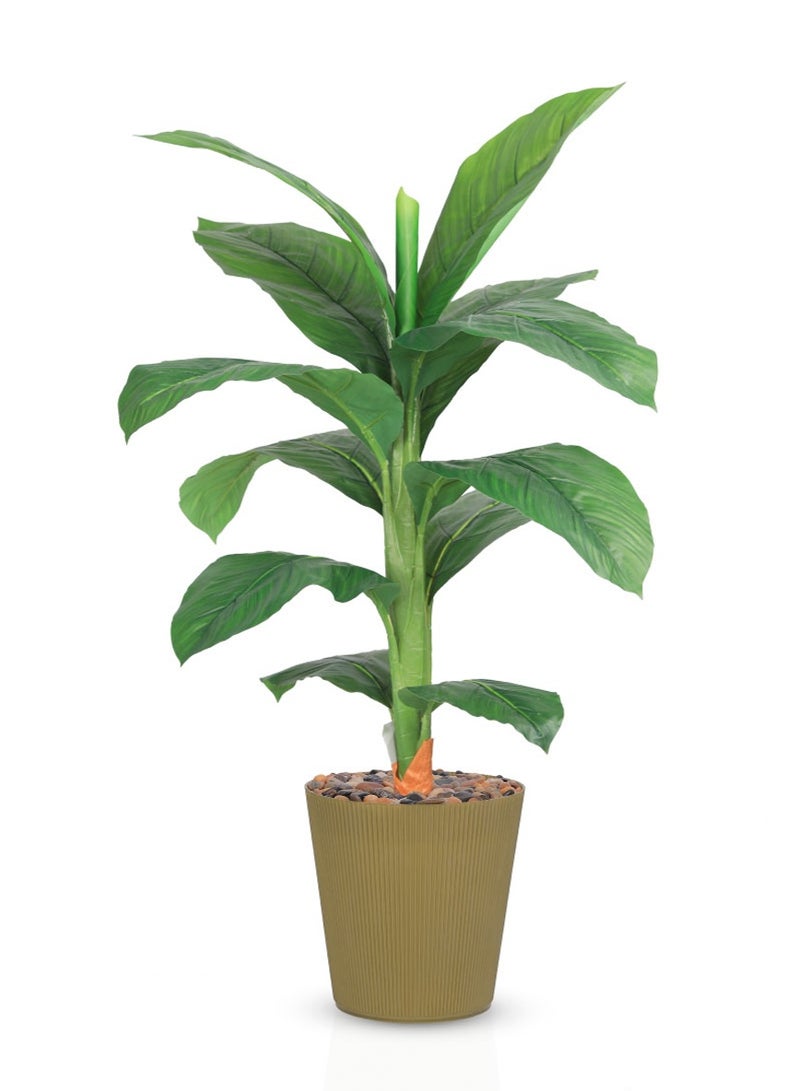 تالا شجرة ورق موز صناعية بارتفاع 120 سم مع أصيص أنيق – أوراق خضراء طبيعية المظهر للديكور الداخلي - Image 1