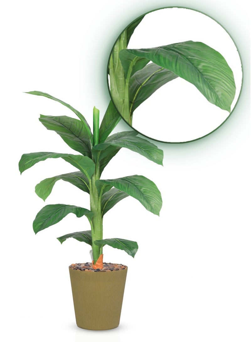 تالا شجرة ورق موز صناعية بارتفاع 120 سم مع أصيص أنيق – أوراق خضراء طبيعية المظهر للديكور الداخلي - Image 3