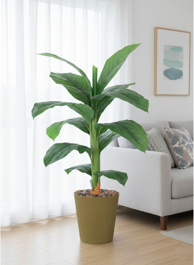 تالا شجرة ورق موز صناعية بارتفاع 120 سم مع أصيص أنيق – أوراق خضراء طبيعية المظهر للديكور الداخلي - Image 4