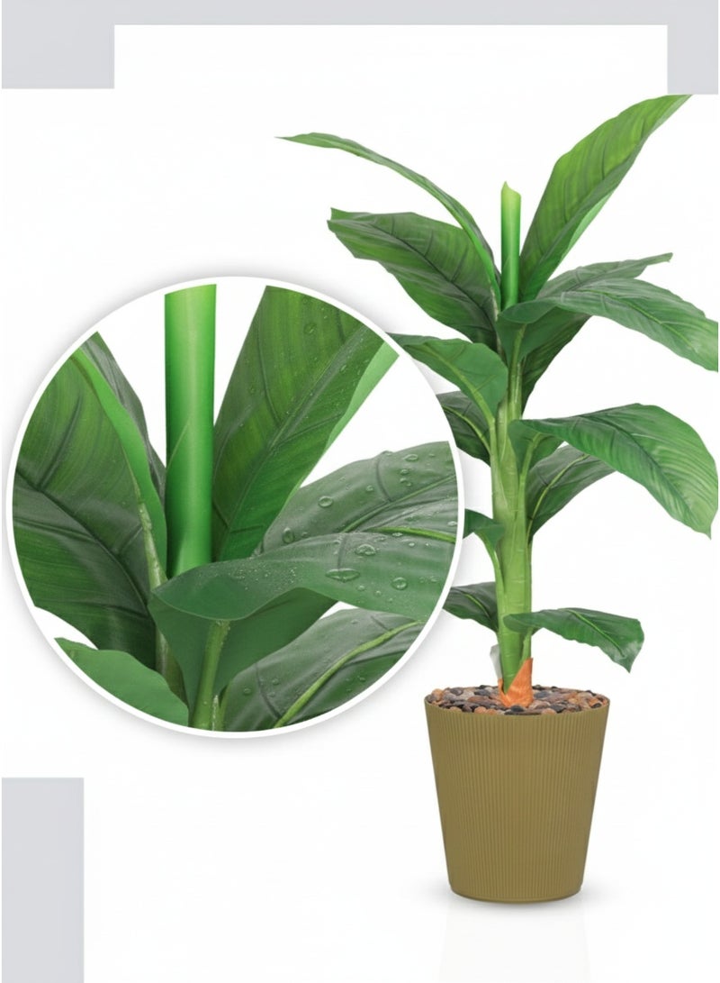 تالا شجرة ورق موز صناعية بارتفاع 120 سم مع أصيص أنيق – أوراق خضراء طبيعية المظهر للديكور الداخلي - Image 5