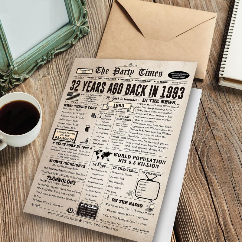 Huameigf Vintage 32Nd Birthday Gifts For Women Men  Happy 32Nd Birthday Card For Son Daughter  Big 32 Year Old Birthday Card For Wife Husband - Image 3