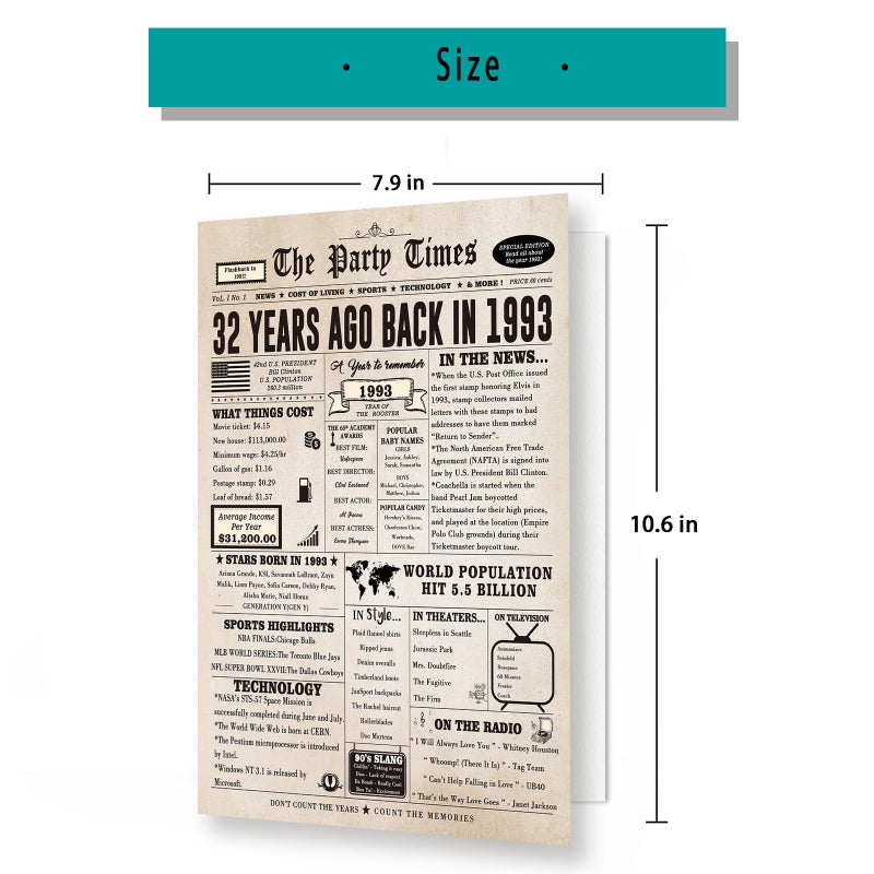 Huameigf Vintage 32Nd Birthday Gifts For Women Men  Happy 32Nd Birthday Card For Son Daughter  Big 32 Year Old Birthday Card For Wife Husband - Image 2