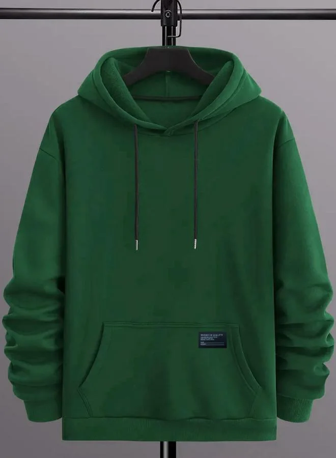 Take Two Take Two Men Green Solid Hoodie with Kangaroo Pocket