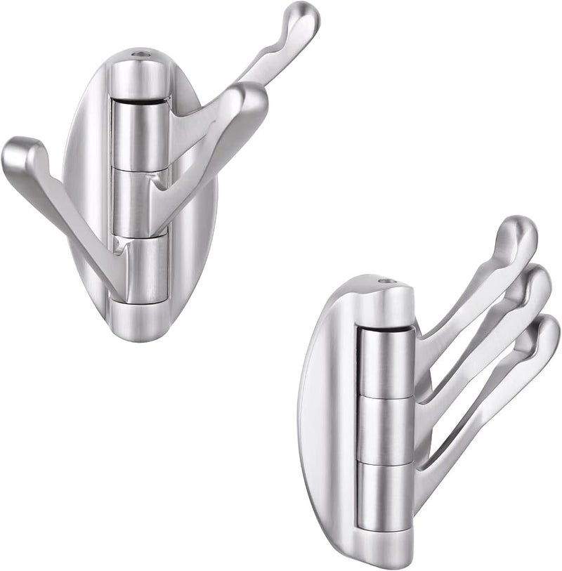 Angle Simple Foldable Swivel Towel Hook 2 PCS, Metal Flexible Coat Hook, Bath Towel Holder, Heavy Duty Robe Clothes Hanger for Bathroom RV Wall Mount, Brushed Nickel - Image 1