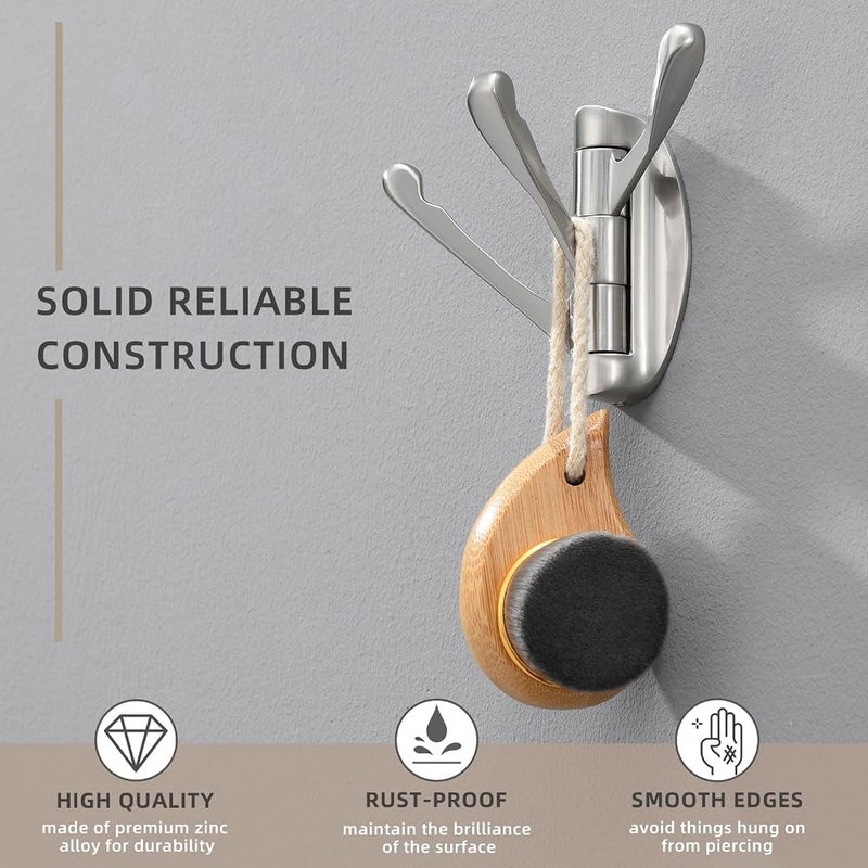 Angle Simple Foldable Swivel Towel Hook 2 PCS, Metal Flexible Coat Hook, Bath Towel Holder, Heavy Duty Robe Clothes Hanger for Bathroom RV Wall Mount, Brushed Nickel - Image 3