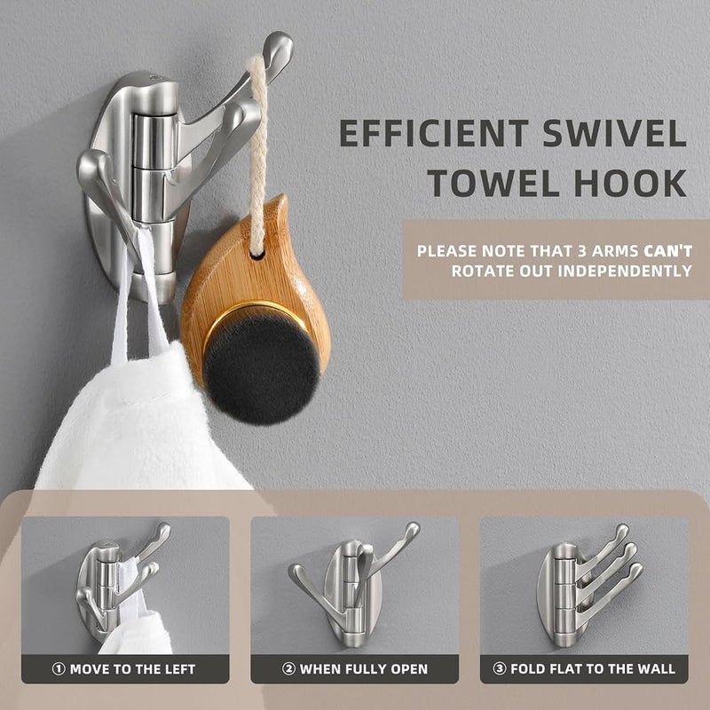 Angle Simple Foldable Swivel Towel Hook 2 PCS, Metal Flexible Coat Hook, Bath Towel Holder, Heavy Duty Robe Clothes Hanger for Bathroom RV Wall Mount, Brushed Nickel - Image 4