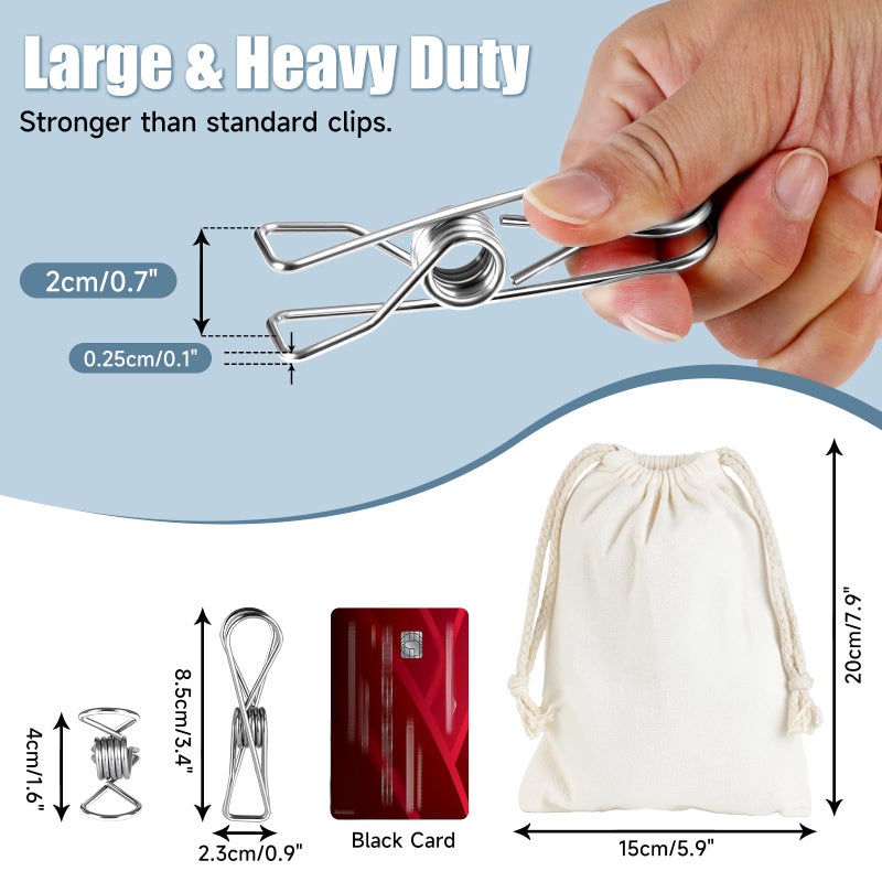 neotidy Large Metal Clothes Pins Heavy Duty (20 Pack), 3.4â€ Stainless Steel Wire Clothespins Outdoor Indoor with Storage Bag, Thick 2.5 mm Rust-Proof Laundry Clips, Strong Clothespin & Metal Bag Clips - Image 2
