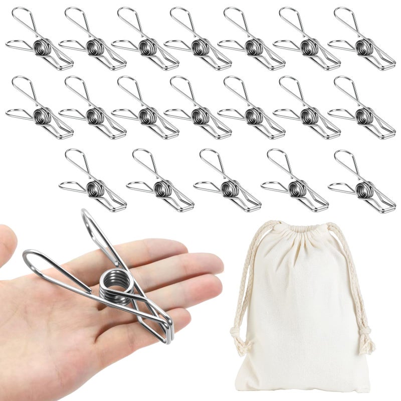 neotidy Large Metal Clothes Pins Heavy Duty (20 Pack), 3.4â€ Stainless Steel Wire Clothespins Outdoor Indoor with Storage Bag, Thick 2.5 mm Rust-Proof Laundry Clips, Strong Clothespin & Metal Bag Clips - Image 1