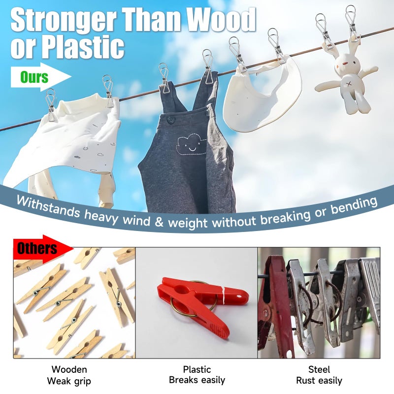 neotidy Large Metal Clothes Pins Heavy Duty (20 Pack), 3.4â€ Stainless Steel Wire Clothespins Outdoor Indoor with Storage Bag, Thick 2.5 mm Rust-Proof Laundry Clips, Strong Clothespin & Metal Bag Clips - Image 3