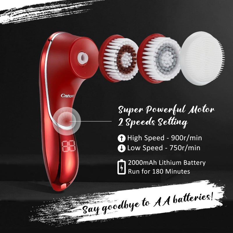 Crehora Facial Cleansing Brush, Electric Face Scrubber, Facial Cleansing Brush Rechargeable IPX-7 Waterproof Rotating Face Scrubber for Exfoliating, Massaging and Deep Cleansing with 4 Brush Heads - Image 3