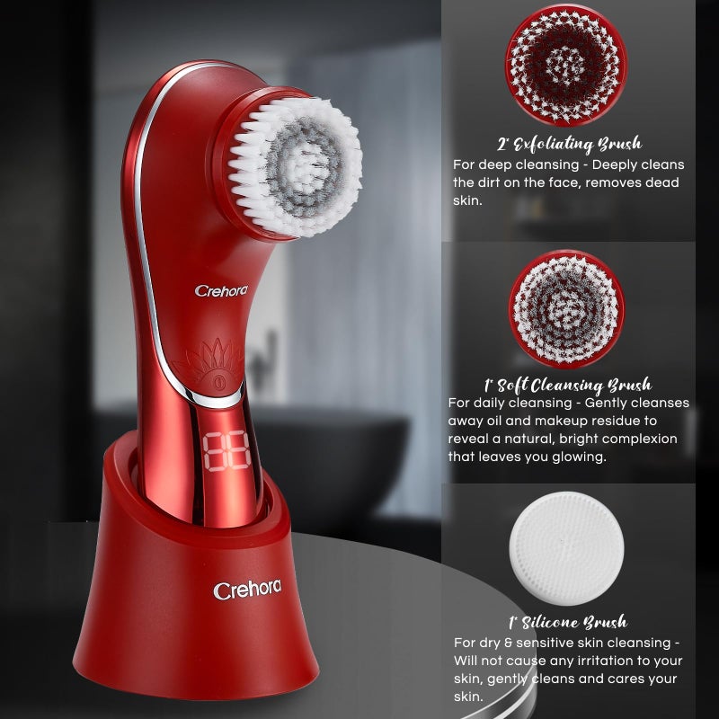 Crehora Facial Cleansing Brush, Electric Face Scrubber, Facial Cleansing Brush Rechargeable IPX-7 Waterproof Rotating Face Scrubber for Exfoliating, Massaging and Deep Cleansing with 4 Brush Heads - Image 4
