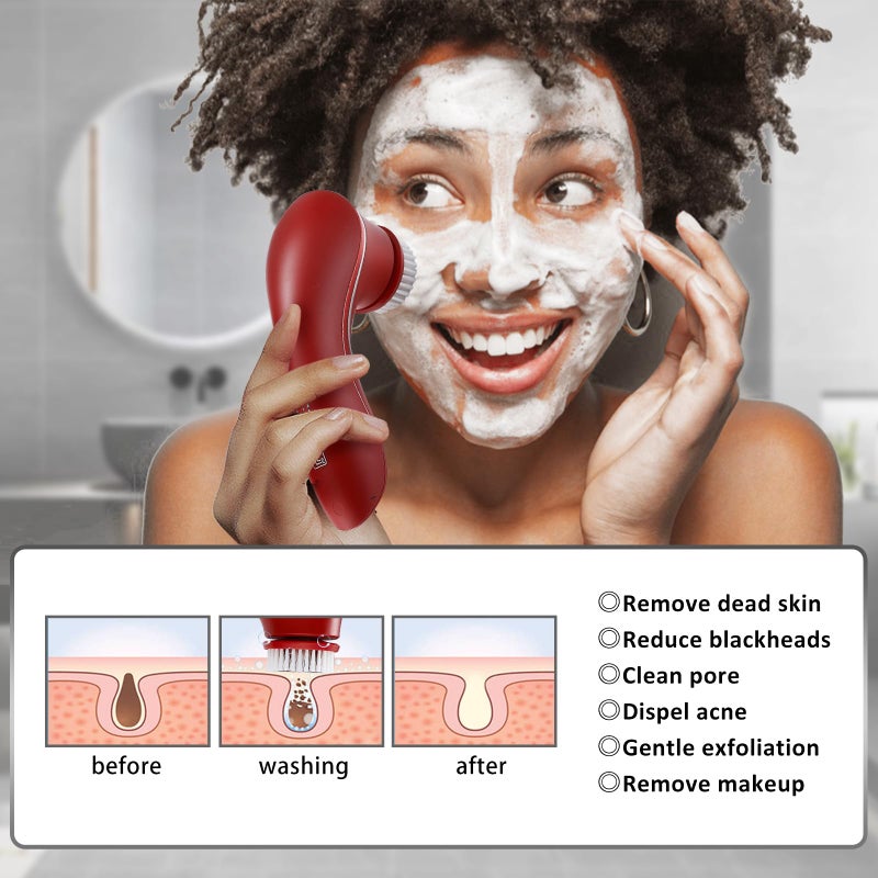 Crehora Facial Cleansing Brush, Electric Face Scrubber, Facial Cleansing Brush Rechargeable IPX-7 Waterproof Rotating Face Scrubber for Exfoliating, Massaging and Deep Cleansing with 4 Brush Heads - Image 2