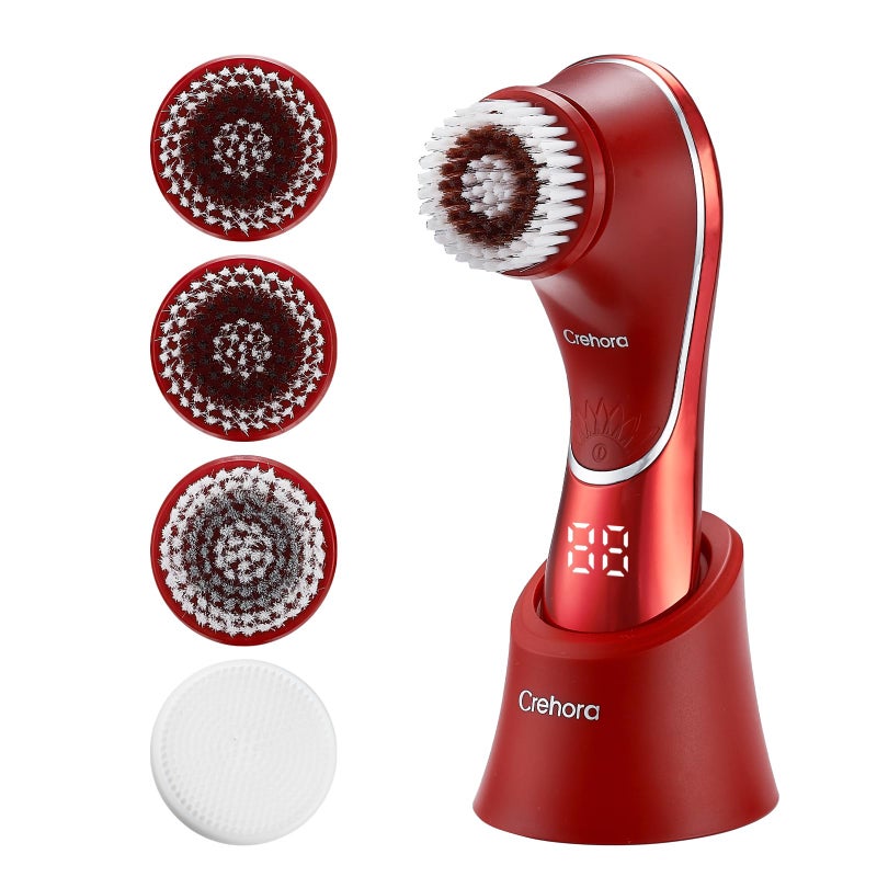 Crehora Facial Cleansing Brush, Electric Face Scrubber, Facial Cleansing Brush Rechargeable IPX-7 Waterproof Rotating Face Scrubber for Exfoliating, Massaging and Deep Cleansing with 4 Brush Heads - Image 1