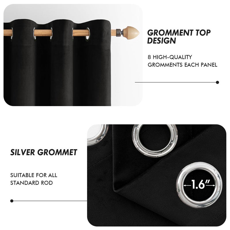 ANRODUO Black Velvet Curtains 84 Inches Long Blackout Thermal Insulated Soundproof Curtain Privacy Room Darkening Curtains Grommet Window Drapes for Bedroom Living Room 42 x 84 Inch Set of 2 - Image 3