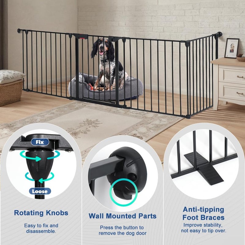 AGESISI Freestanding Dog Gates with Door Walk Through, Extra Wide Doggy Door 100" W x 29" H Pet Gate Safty 4 Panels Dog Fence for Stairs, Doorways - Image 5
