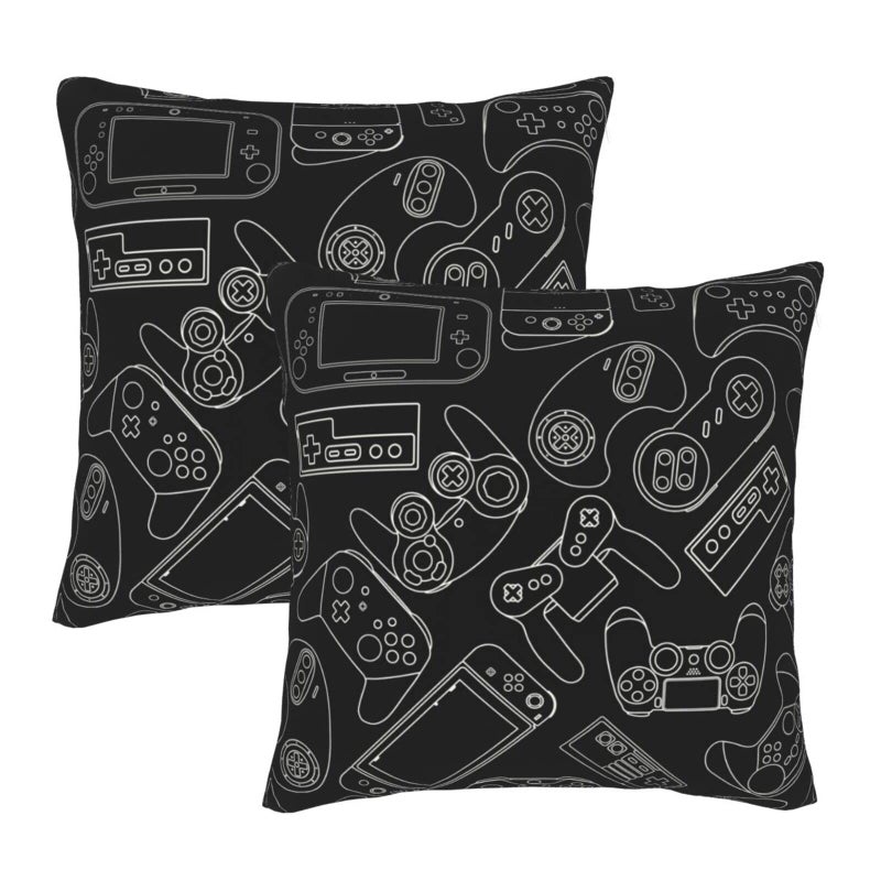 Perinsto Video Game Controller Background Throw Pillow Covers Set of 2 Gaming Gadgets Decorative Pillowcases Soft Cushion Covers for Sofa Couch Bed Home Decor 18X18