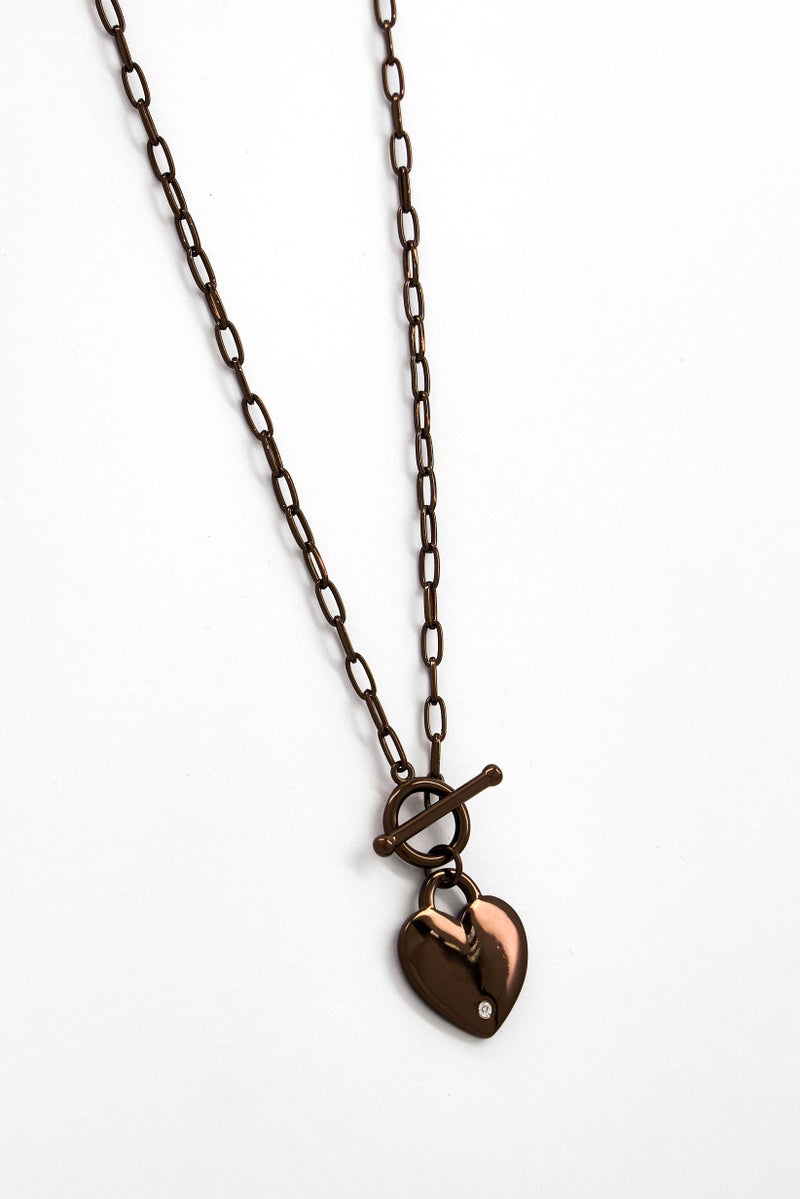 ALEX AND ANI Women Heart And Crystal Toggle Necklace, Bronze - Image 1