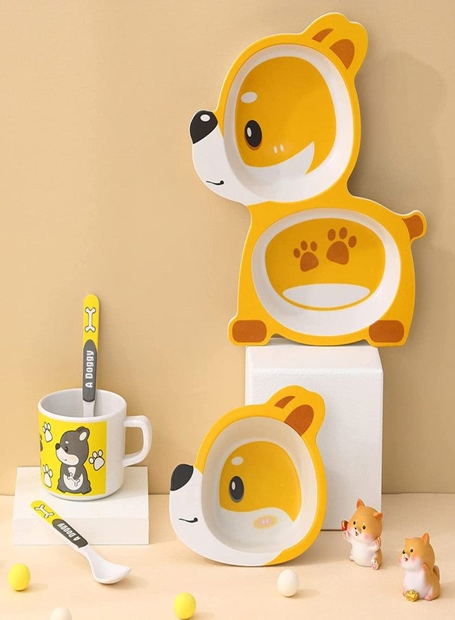 Toriox 5 Piece Baby Tableware Meal Set, Plate, Bowl, Tumbler and Spoon for Kids or Infants, Attractive Colours, Non Toxic, BPA Free Baby Utensil Plates for Kids Tableware Cutlery (Multi) (Doggy) - Image 1