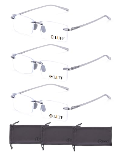 LUFF 3 Pack Rimless Reading Glasses Men Women- Comfortable Frameless Reader Lightweight TR90 Blue Light Blocking Computer Eyeglasses(2.5X) - Image 1