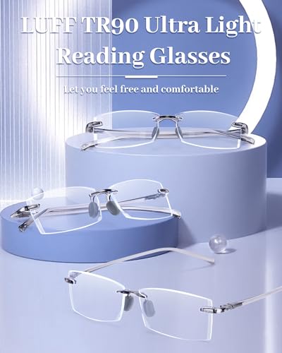 LUFF 3 Pack Rimless Reading Glasses Men Women- Comfortable Frameless Reader Lightweight TR90 Blue Light Blocking Computer Eyeglasses(2.5X) - Image 2
