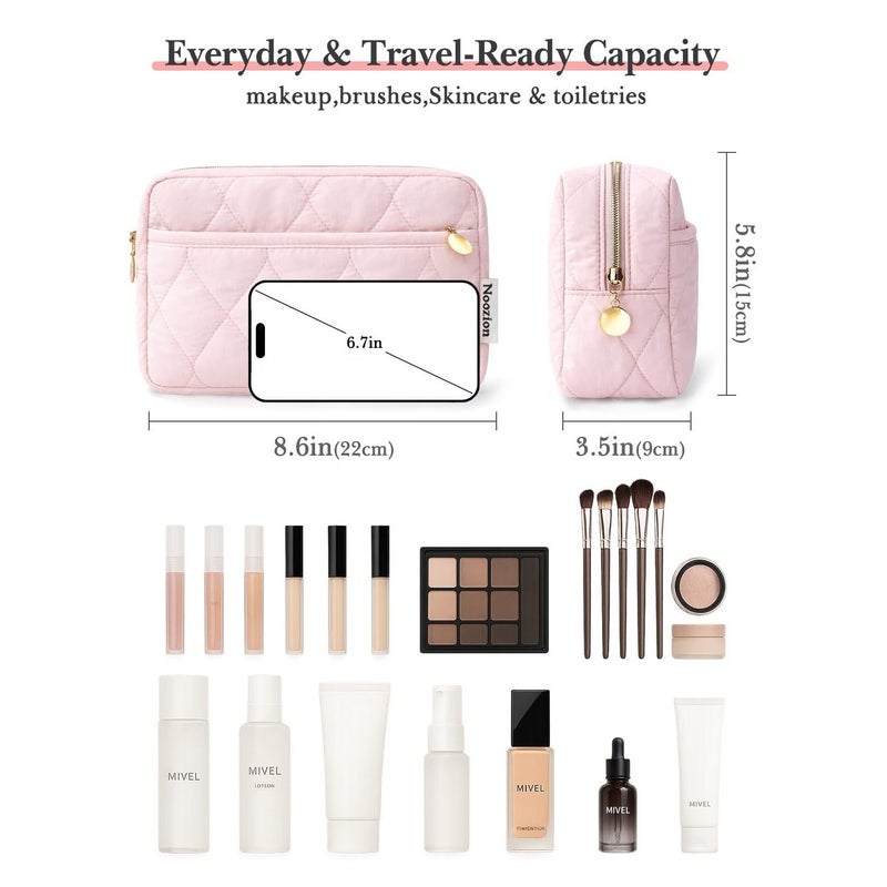 Quilted Cosmetic Bag with Diamond Grid Pattern - Multifunctional Makeup Organizer - Image 1