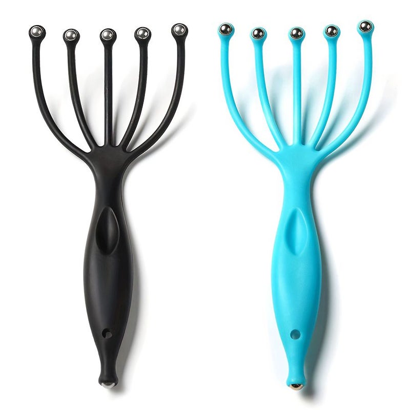 Handheld Portable Scalp Massager For Women Spa Relaxation Stress Relief Wet And Dry Use For Home Office Travel 2 Pack Blue Black - Image 1
