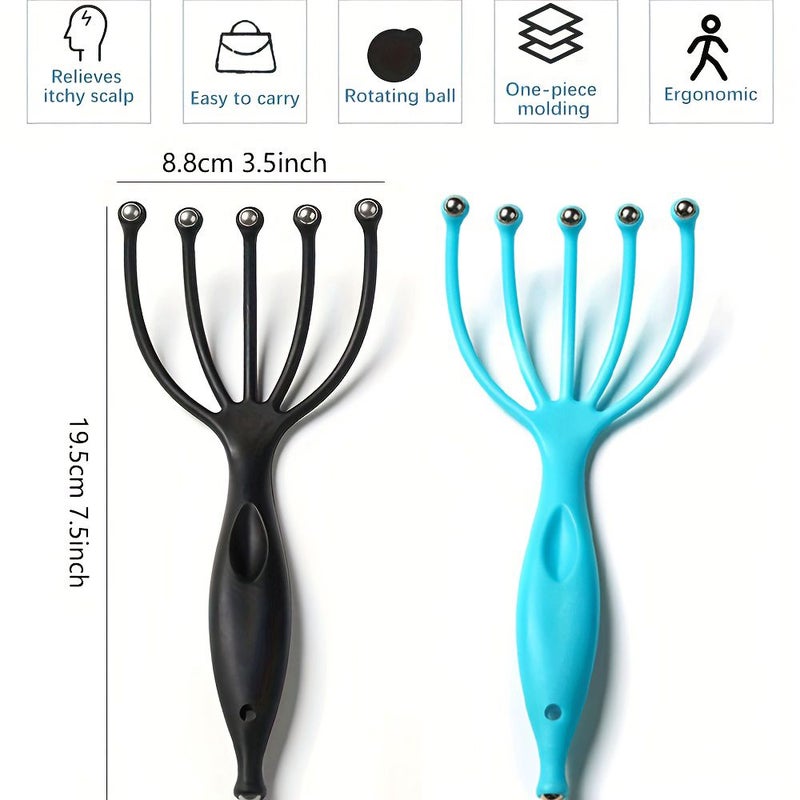 Handheld Portable Scalp Massager For Women Spa Relaxation Stress Relief Wet And Dry Use For Home Office Travel 2 Pack Blue Black - Image 3