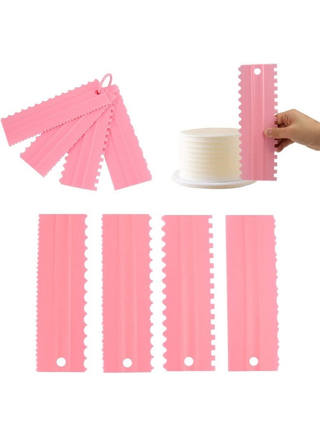 INKULTURE Plastic Tall Cake Scraper Cutter Tool for Icing and Decoration | Size 8.98 inch X 2.9 inch | Pink | 04 Pcs - Image 1