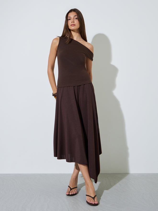 Styli Brown One-Shoulder Knit Top - Image 2