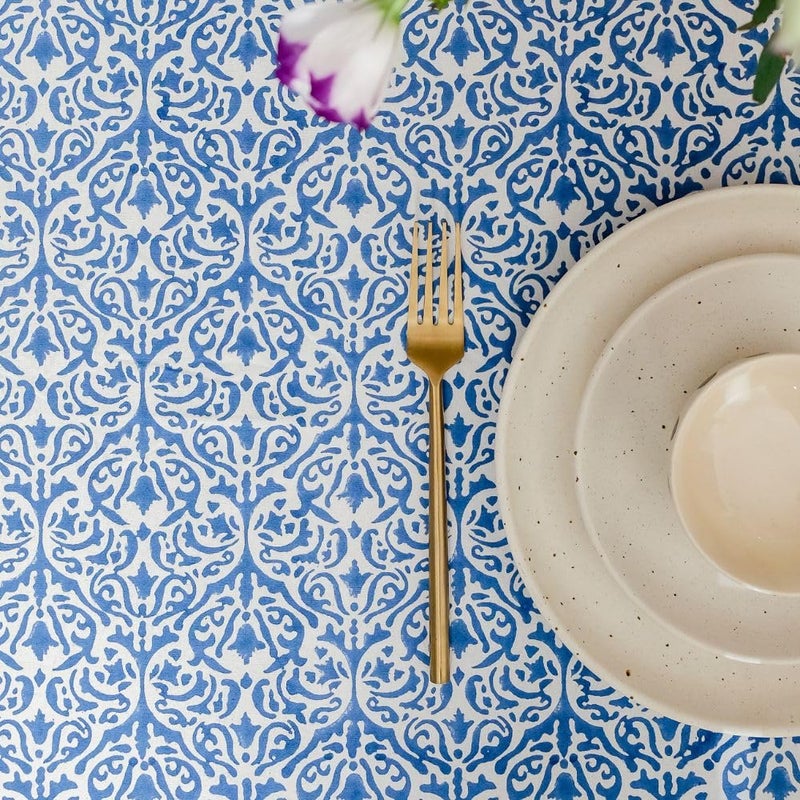 THE YARD HOUSE Wipeable Antislip Hand Block Printed Cotton Table Cover Whispers of The Sea Rectangle 4 Seater 122cm X 183cm Protects Against Spills Scratches Family Dining PartyGifting - Image 5