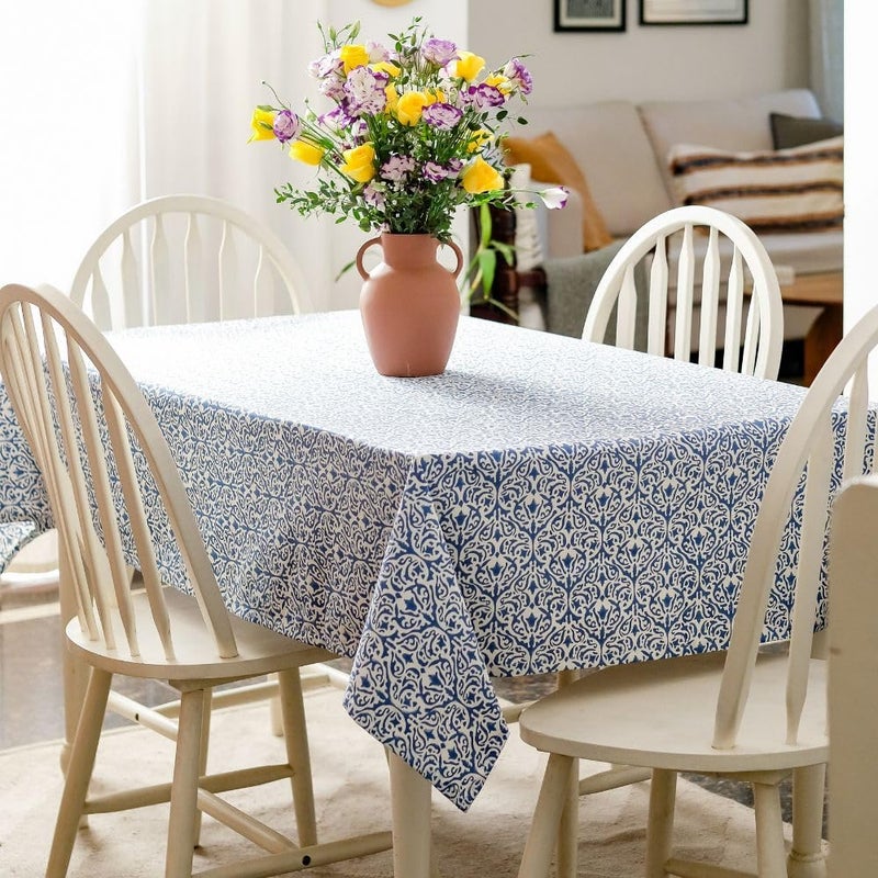 THE YARD HOUSE Wipeable Antislip Hand Block Printed Cotton Table Cover Whispers of The Sea Rectangle 4 Seater 122cm X 183cm Protects Against Spills Scratches Family Dining PartyGifting - Image 2