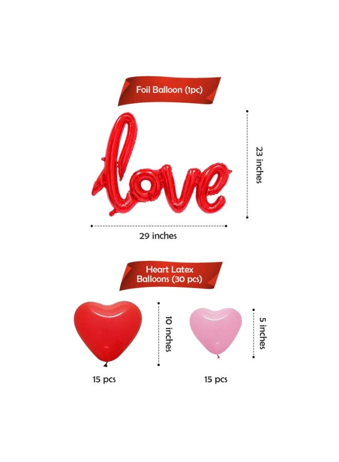 Party Propz Pink and Red Heart Shape Balloons - 31 Pcs, Happy Anniversary Decoration Items, Red Foil Love Balloon For Decoration, Birthday Balloons for Girlfriend or Wife, Romantic, Date Night Decor