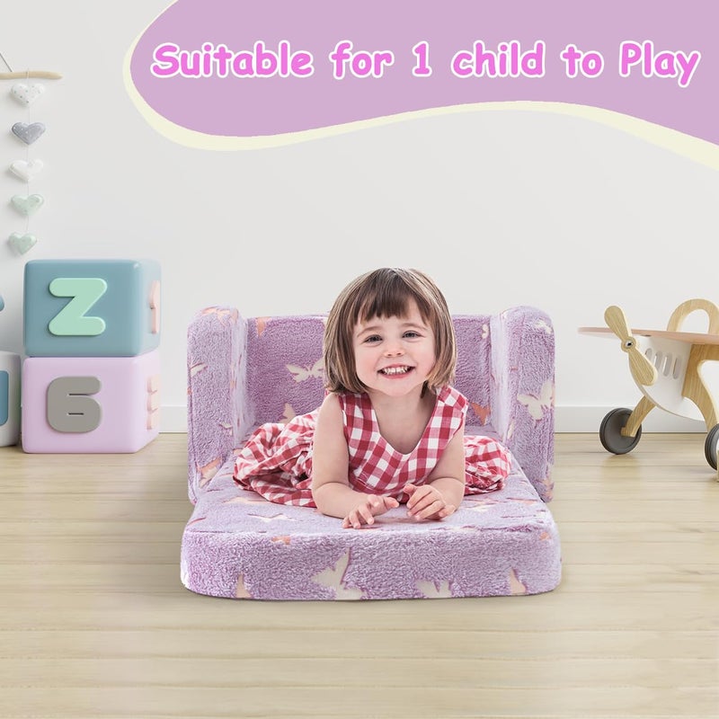 snow mini Kids Toddler Chair, 2-in-1 Toddler Couch Fold Out, Convertible Chairs for Toddlers Comfy Sofa to Lounger with Glow in The Dark Feature, Soft for Girls and Boys, Glowing Butterfly - Image 4